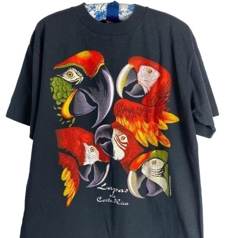 4/$25 Parrots Lapas de Costa Rica T‎ Shirt Graphic Black Short Sleeve Adult M
